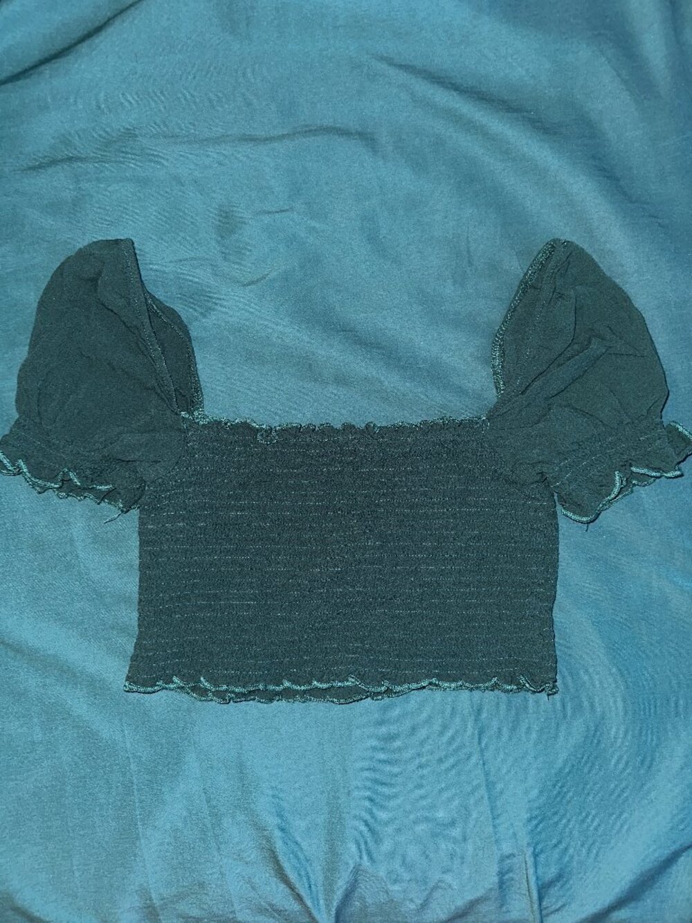 Green Puff Sleeve Crop Top